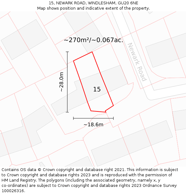 15, NEWARK ROAD, WINDLESHAM, GU20 6NE: Plot and title map