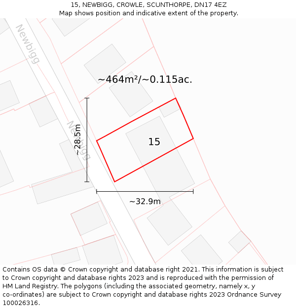 15, NEWBIGG, CROWLE, SCUNTHORPE, DN17 4EZ: Plot and title map