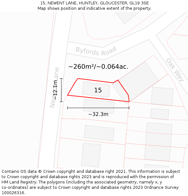 15, NEWENT LANE, HUNTLEY, GLOUCESTER, GL19 3SE: Plot and title map