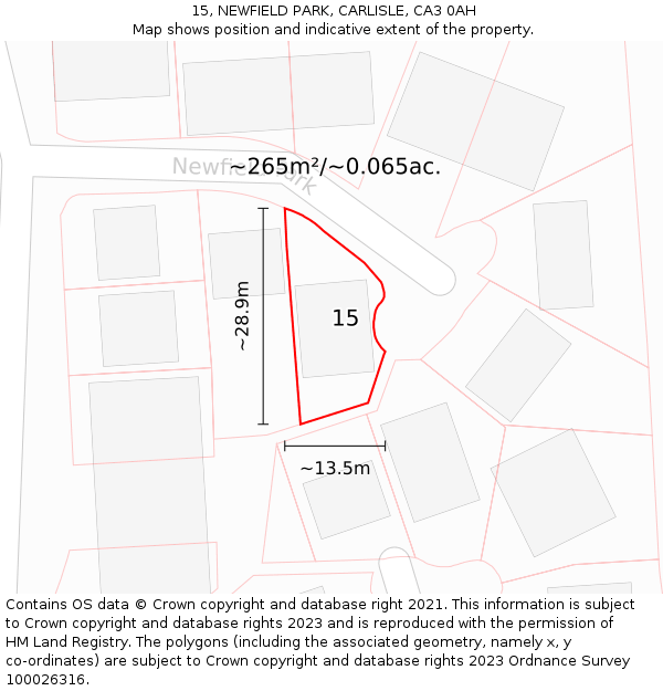 15, NEWFIELD PARK, CARLISLE, CA3 0AH: Plot and title map