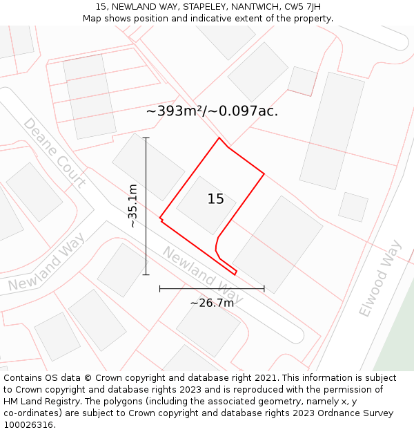 15, NEWLAND WAY, STAPELEY, NANTWICH, CW5 7JH: Plot and title map