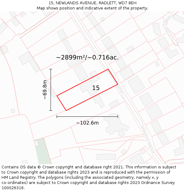 15, NEWLANDS AVENUE, RADLETT, WD7 8EH: Plot and title map