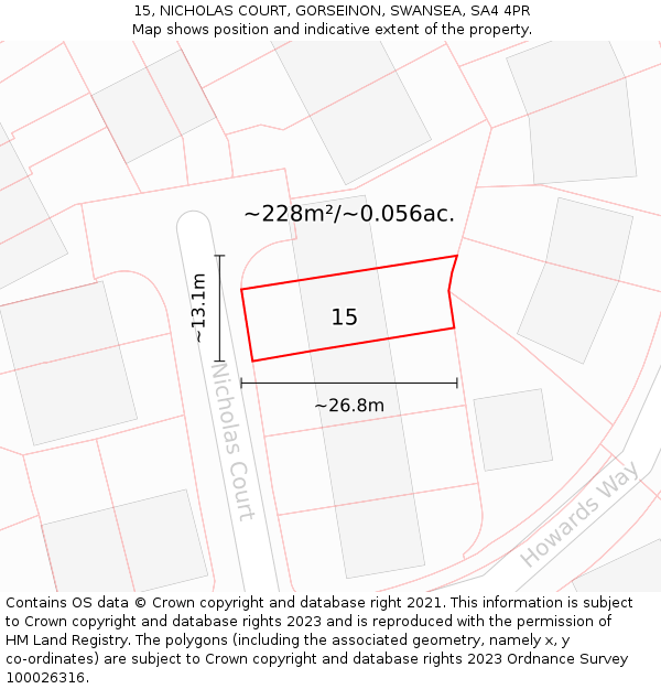 15, NICHOLAS COURT, GORSEINON, SWANSEA, SA4 4PR: Plot and title map