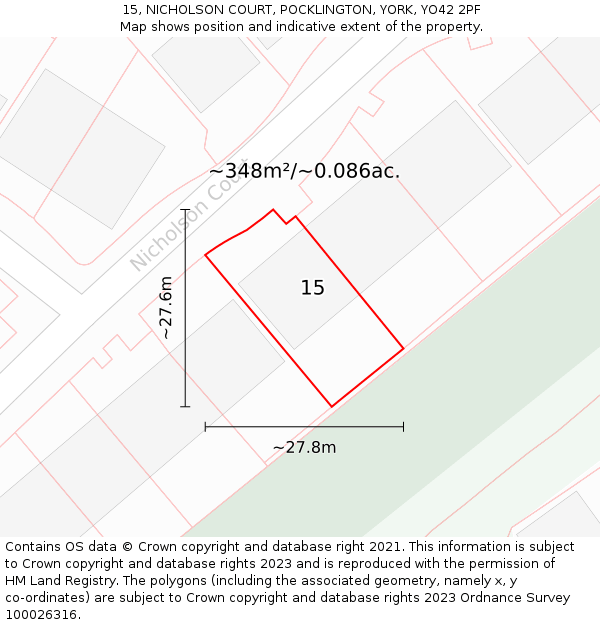 15, NICHOLSON COURT, POCKLINGTON, YORK, YO42 2PF: Plot and title map