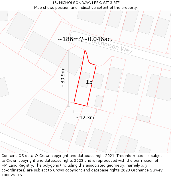 15, NICHOLSON WAY, LEEK, ST13 8TF: Plot and title map