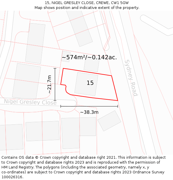 15, NIGEL GRESLEY CLOSE, CREWE, CW1 5GW: Plot and title map