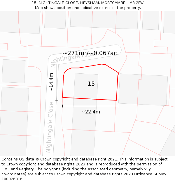 15, NIGHTINGALE CLOSE, HEYSHAM, MORECAMBE, LA3 2FW: Plot and title map