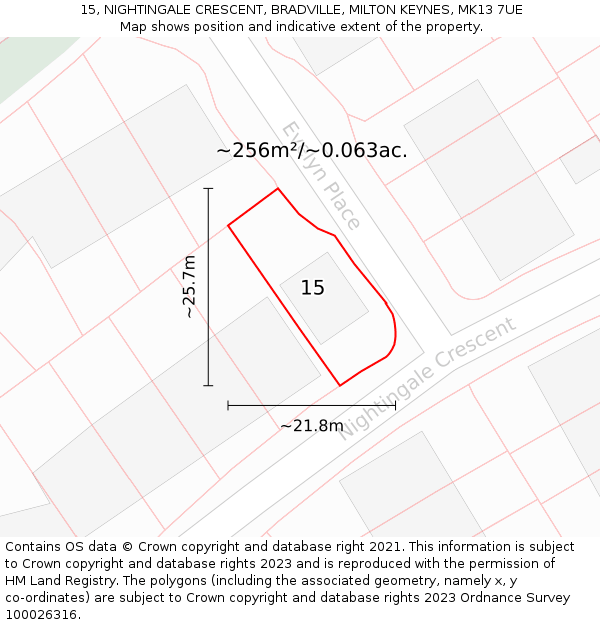 15, NIGHTINGALE CRESCENT, BRADVILLE, MILTON KEYNES, MK13 7UE: Plot and title map