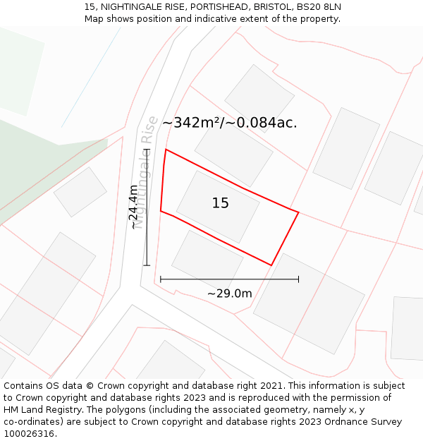 15, NIGHTINGALE RISE, PORTISHEAD, BRISTOL, BS20 8LN: Plot and title map