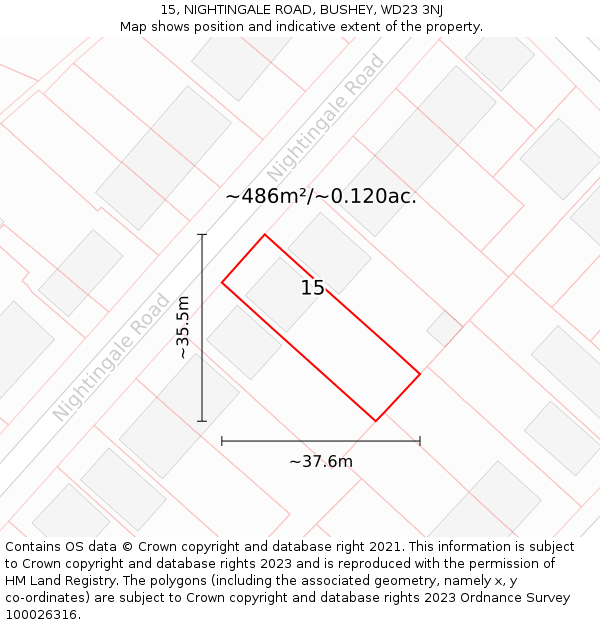 15, NIGHTINGALE ROAD, BUSHEY, WD23 3NJ: Plot and title map