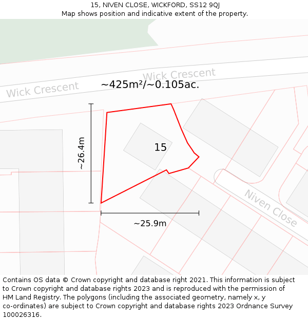 15, NIVEN CLOSE, WICKFORD, SS12 9QJ: Plot and title map