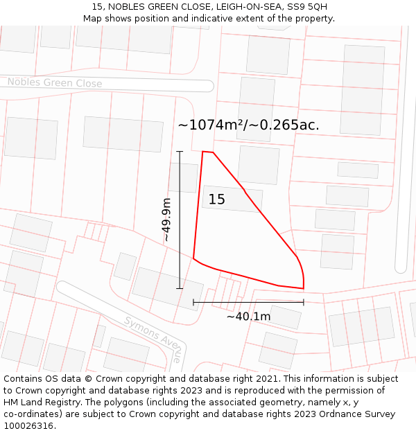 15, NOBLES GREEN CLOSE, LEIGH-ON-SEA, SS9 5QH: Plot and title map