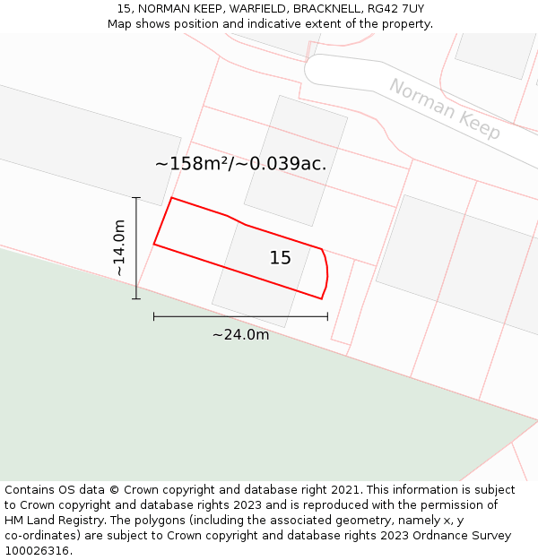 15, NORMAN KEEP, WARFIELD, BRACKNELL, RG42 7UY: Plot and title map