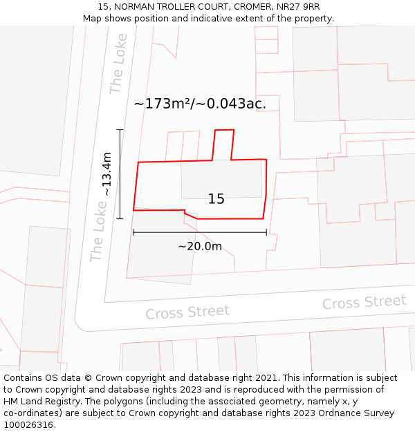 15, NORMAN TROLLER COURT, CROMER, NR27 9RR: Plot and title map