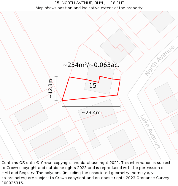 15, NORTH AVENUE, RHYL, LL18 1HT: Plot and title map