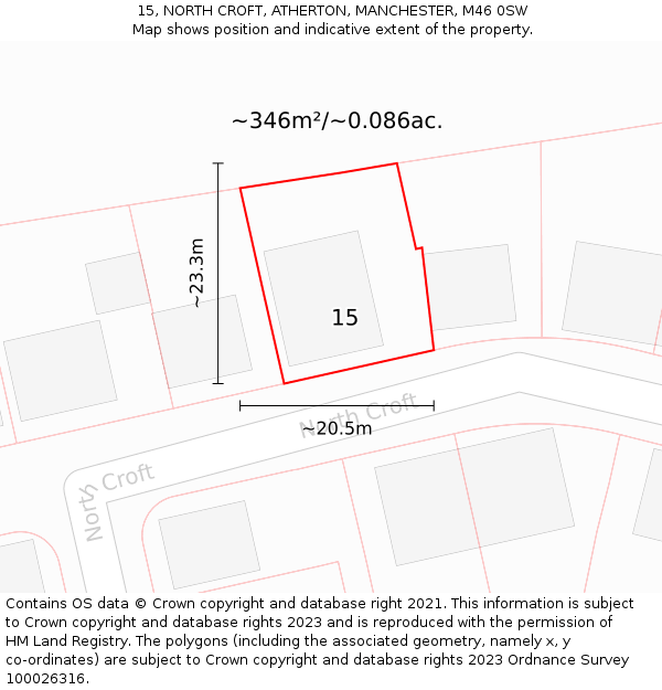 15, NORTH CROFT, ATHERTON, MANCHESTER, M46 0SW: Plot and title map