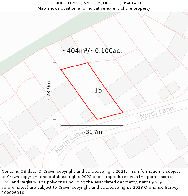 15, NORTH LANE, NAILSEA, BRISTOL, BS48 4BT: Plot and title map