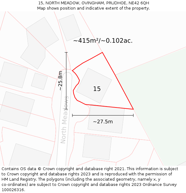 15, NORTH MEADOW, OVINGHAM, PRUDHOE, NE42 6QH: Plot and title map