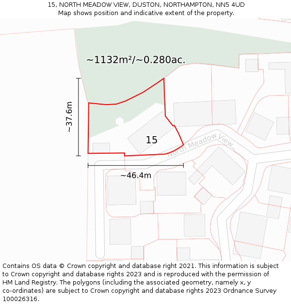 15, NORTH MEADOW VIEW, DUSTON, NORTHAMPTON, NN5 4UD: Plot and title map