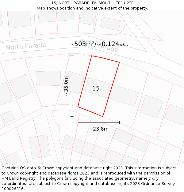 15, NORTH PARADE, FALMOUTH, TR11 2TE: Plot and title map