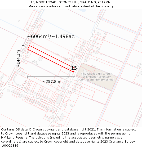 15, NORTH ROAD, GEDNEY HILL, SPALDING, PE12 0NL: Plot and title map