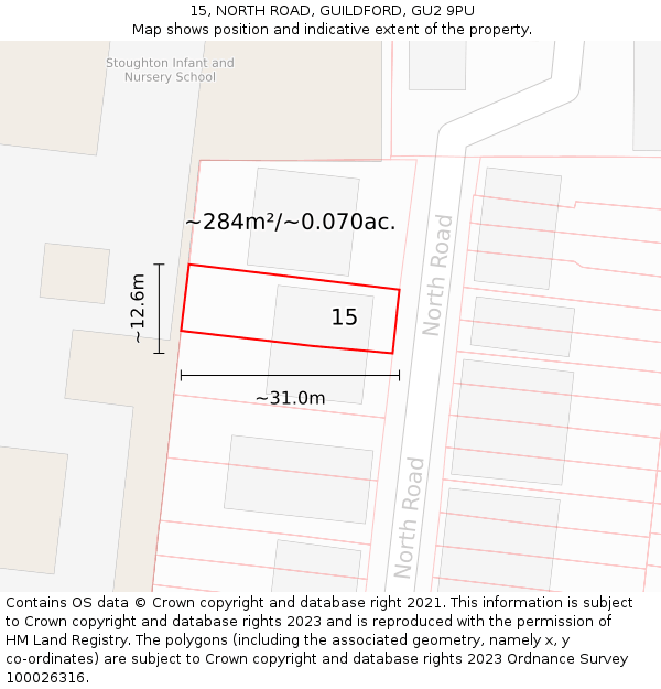 15, NORTH ROAD, GUILDFORD, GU2 9PU: Plot and title map