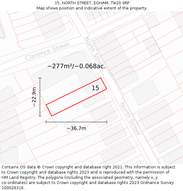 15, NORTH STREET, EGHAM, TW20 9RP: Plot and title map