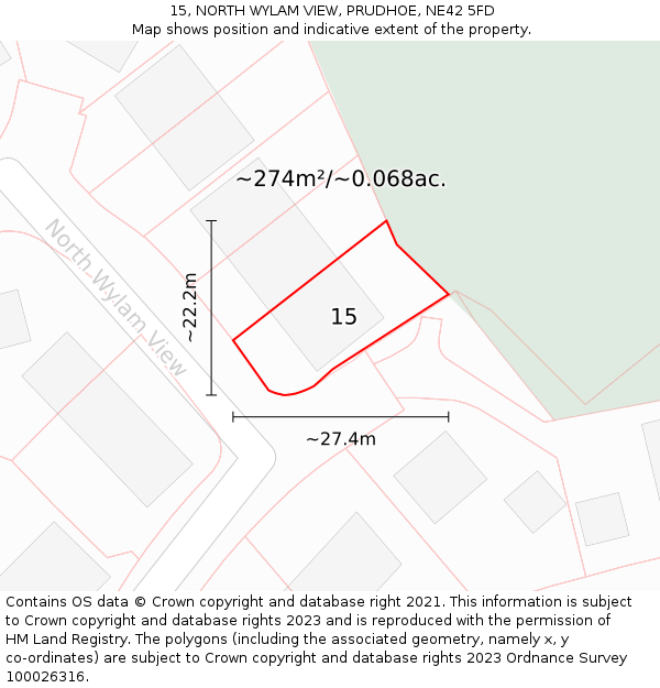 15, NORTH WYLAM VIEW, PRUDHOE, NE42 5FD: Plot and title map