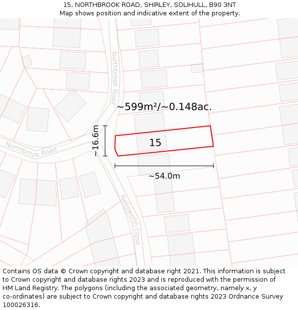 15, NORTHBROOK ROAD, SHIRLEY, SOLIHULL, B90 3NT: Plot and title map