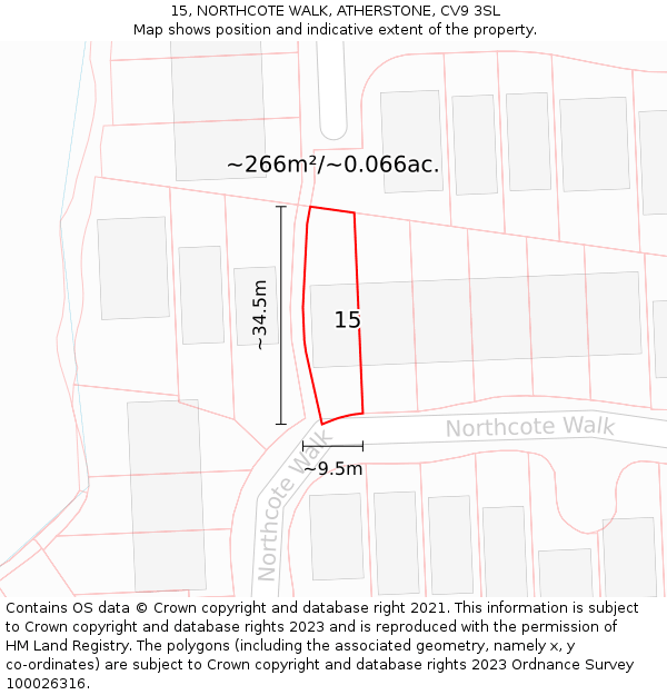 15, NORTHCOTE WALK, ATHERSTONE, CV9 3SL: Plot and title map