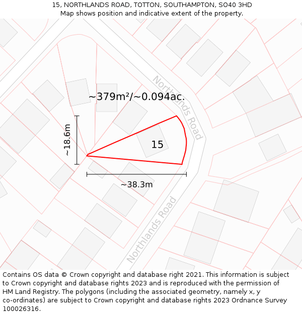 15, NORTHLANDS ROAD, TOTTON, SOUTHAMPTON, SO40 3HD: Plot and title map