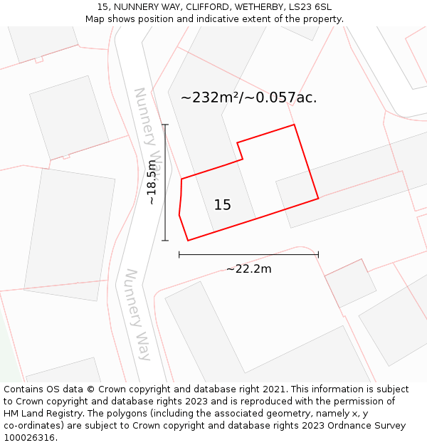 15, NUNNERY WAY, CLIFFORD, WETHERBY, LS23 6SL: Plot and title map