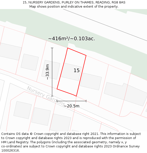 15, NURSERY GARDENS, PURLEY ON THAMES, READING, RG8 8AS: Plot and title map