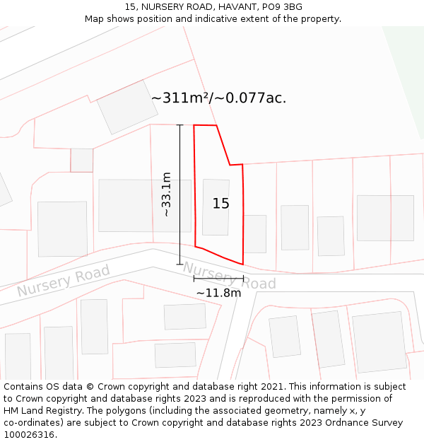 15, NURSERY ROAD, HAVANT, PO9 3BG: Plot and title map