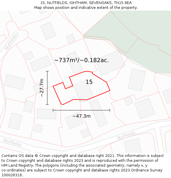 15, NUTFIELDS, IGHTHAM, SEVENOAKS, TN15 9EA: Plot and title map