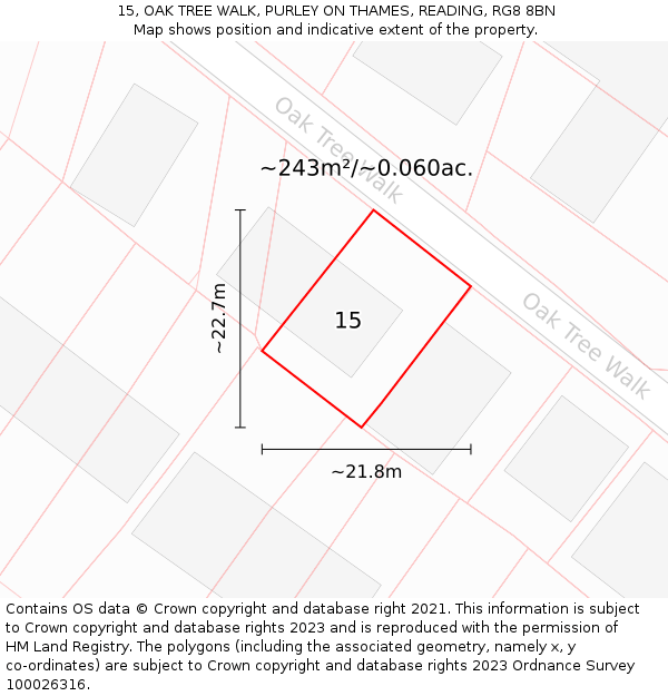 15, OAK TREE WALK, PURLEY ON THAMES, READING, RG8 8BN: Plot and title map