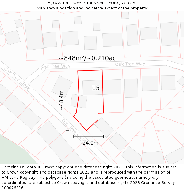 15, OAK TREE WAY, STRENSALL, YORK, YO32 5TF: Plot and title map