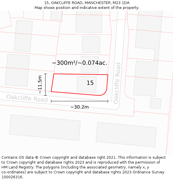 15, OAKCLIFFE ROAD, MANCHESTER, M23 1DA: Plot and title map