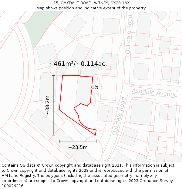 15, OAKDALE ROAD, WITNEY, OX28 1AX: Plot and title map