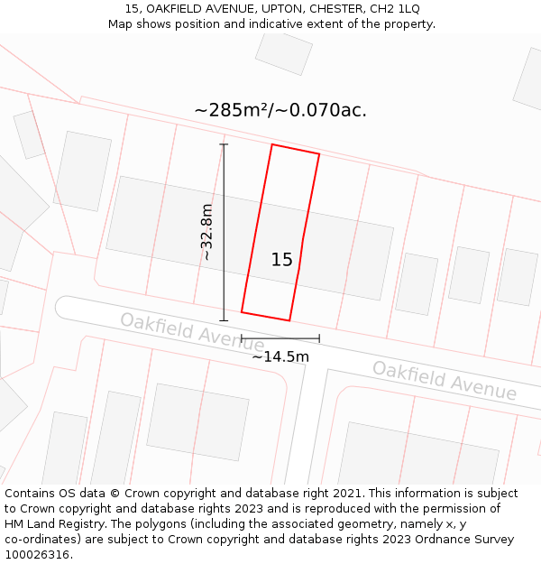 15, OAKFIELD AVENUE, UPTON, CHESTER, CH2 1LQ: Plot and title map