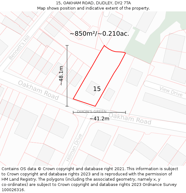 15, OAKHAM ROAD, DUDLEY, DY2 7TA: Plot and title map