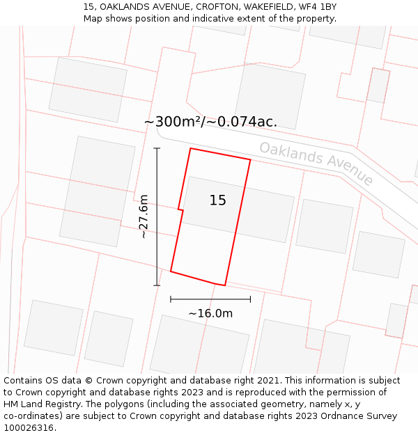 15, OAKLANDS AVENUE, CROFTON, WAKEFIELD, WF4 1BY: Plot and title map