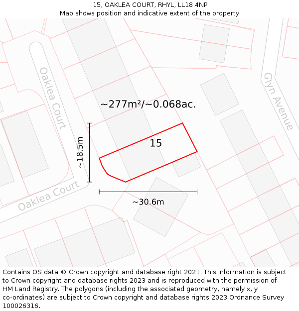15, OAKLEA COURT, RHYL, LL18 4NP: Plot and title map