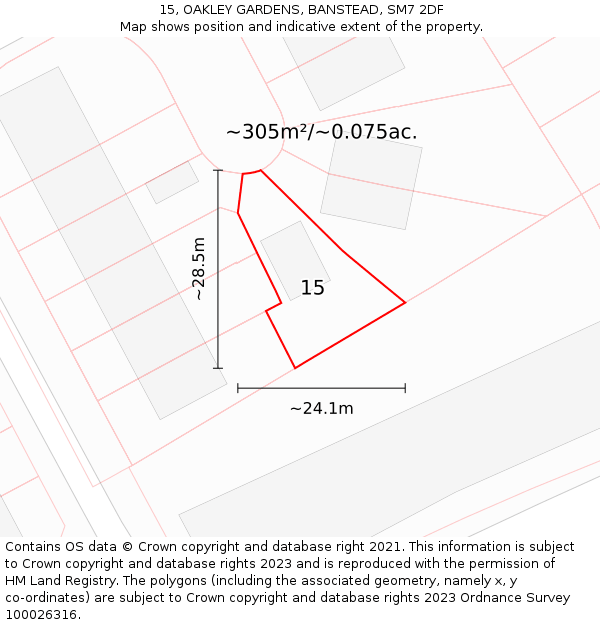 15, OAKLEY GARDENS, BANSTEAD, SM7 2DF: Plot and title map