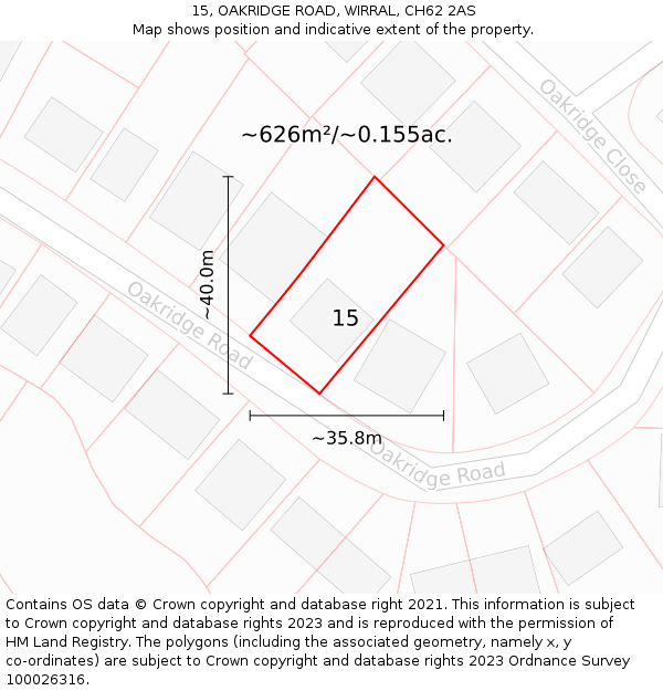 15, OAKRIDGE ROAD, WIRRAL, CH62 2AS: Plot and title map