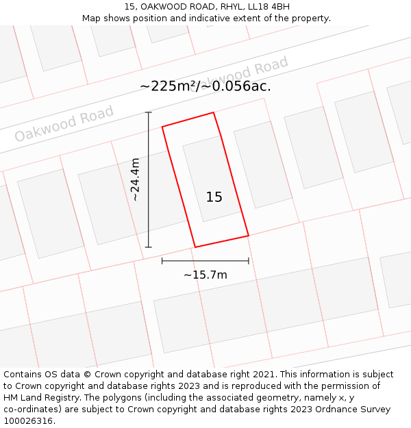 15, OAKWOOD ROAD, RHYL, LL18 4BH: Plot and title map