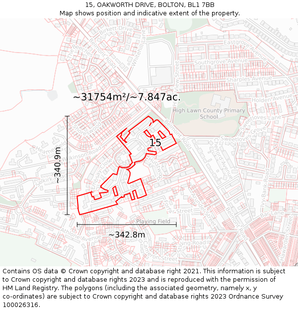 15, OAKWORTH DRIVE, BOLTON, BL1 7BB: Plot and title map