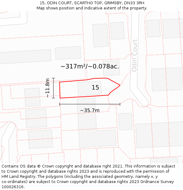 15, ODIN COURT, SCARTHO TOP, GRIMSBY, DN33 3RH: Plot and title map