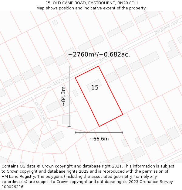 15, OLD CAMP ROAD, EASTBOURNE, BN20 8DH: Plot and title map