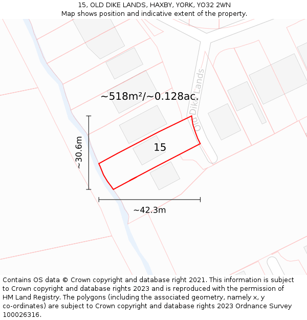 15, OLD DIKE LANDS, HAXBY, YORK, YO32 2WN: Plot and title map